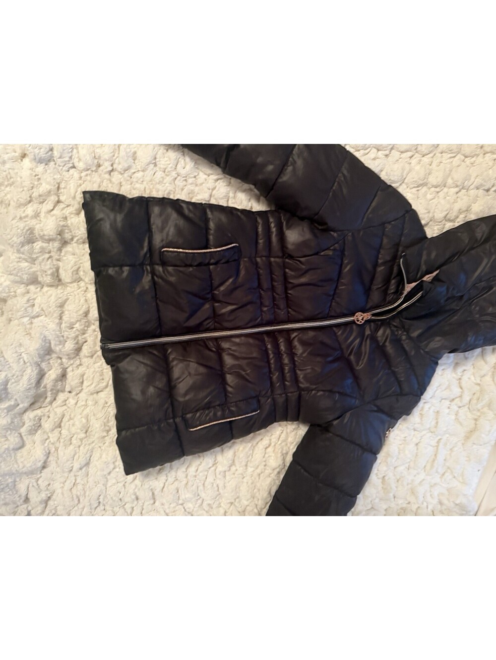 Michael Kors Girls 5/6 Puffer Jacket Hood Fleece Lined Full Zip Black - Picture 2 of 9